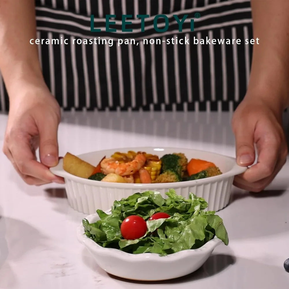 Oval Ceramic Baking Dish Set of 2, 8.7x5.3x1.8 Inch, for 1-2 Servings, Oven & Microwave Safe