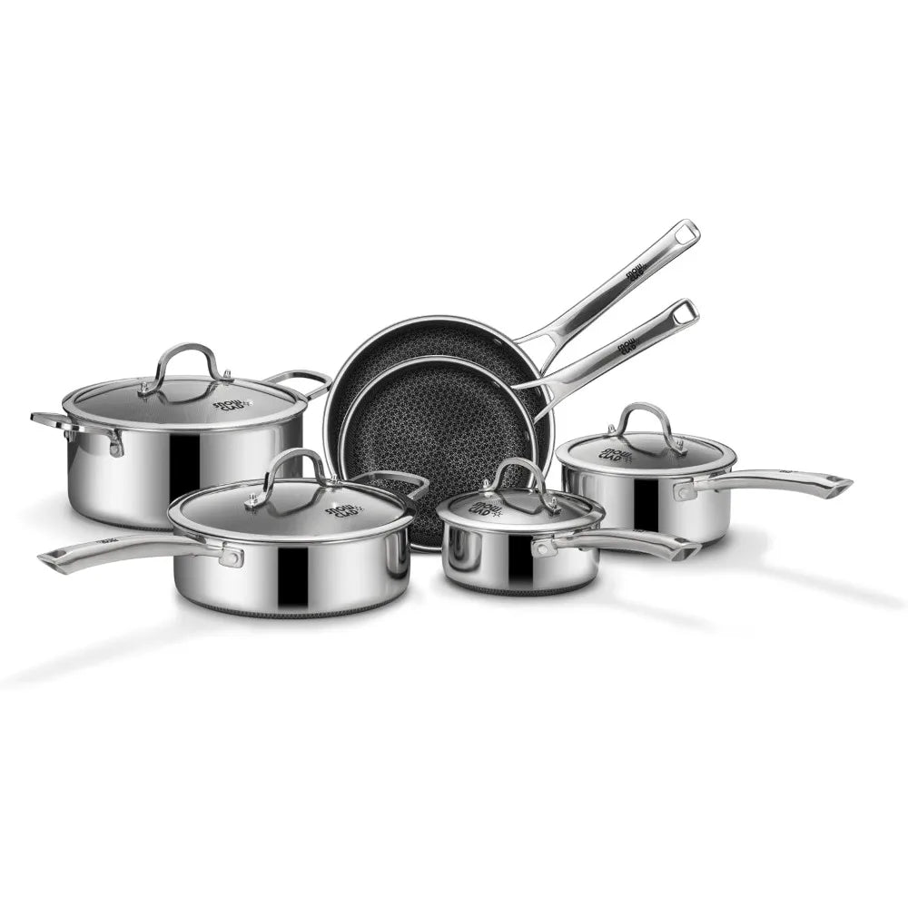 Pots and Pans Set Non Stick, 10 Pcs Hybrid StainlSteel Cookware Sets, Non Stick Frying Pans