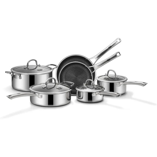 Pots and Pans Set Non Stick, 10 Pcs Hybrid StainlSteel Cookware Sets, Non Stick Frying Pans