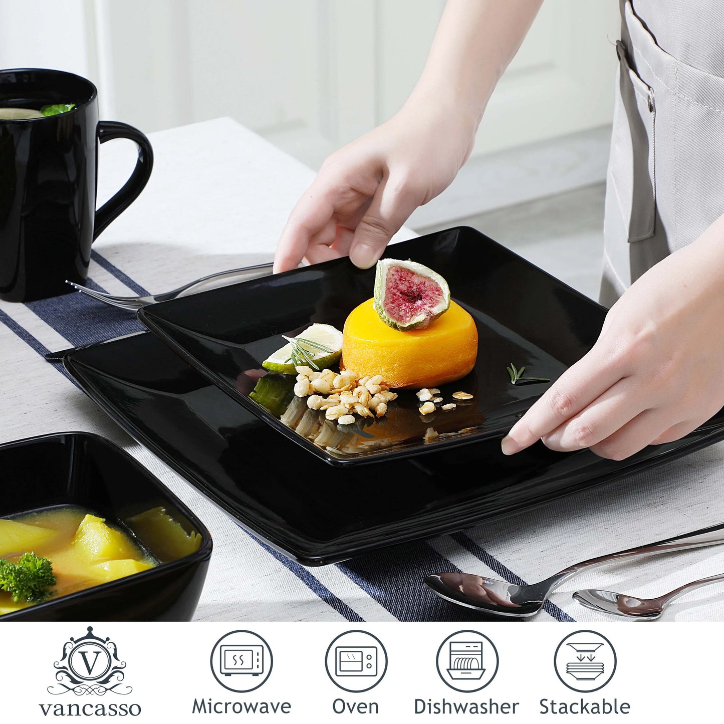 Malacasa SOHO Porcelain Dinnerware Set 16 32 48 Pieces Square
