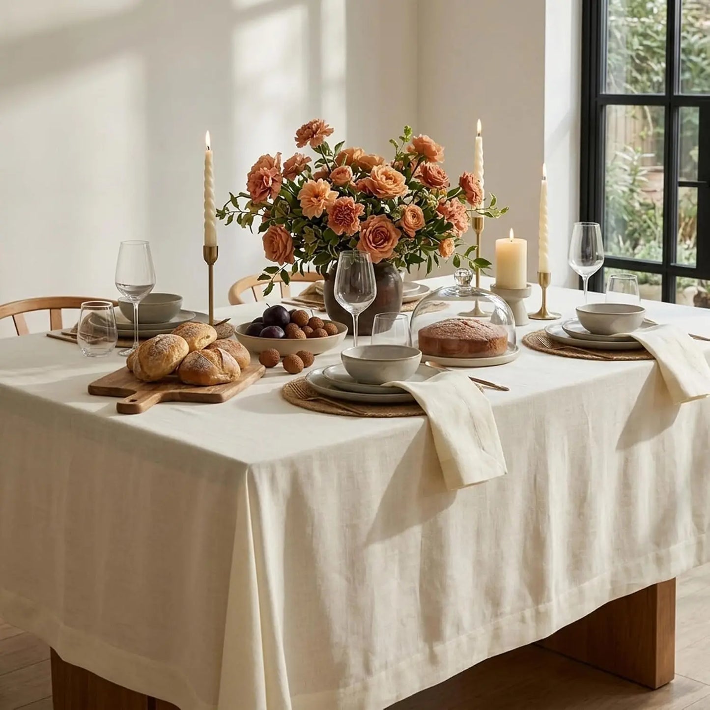 Natural Linen Summer Tablecloth Rectangle 60x132 Inch Machine Washable Pure Fete