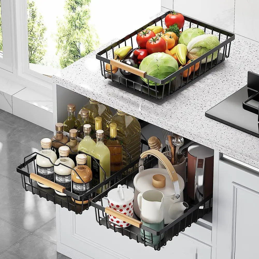 Garvee Pull Out Under Sink Cabinet Organizer Sliding Mesh Basket