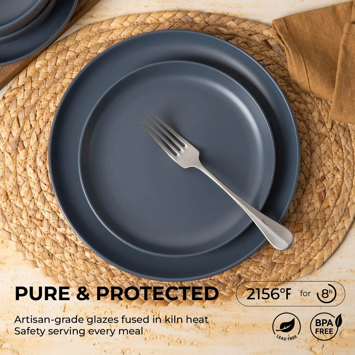 12-Piece Stoneware Dinner Plates Bowls Sets | Microwave & Dishwasher Safe | Non-Toxic Dinner Plates Bowls Set | Stackable Matte