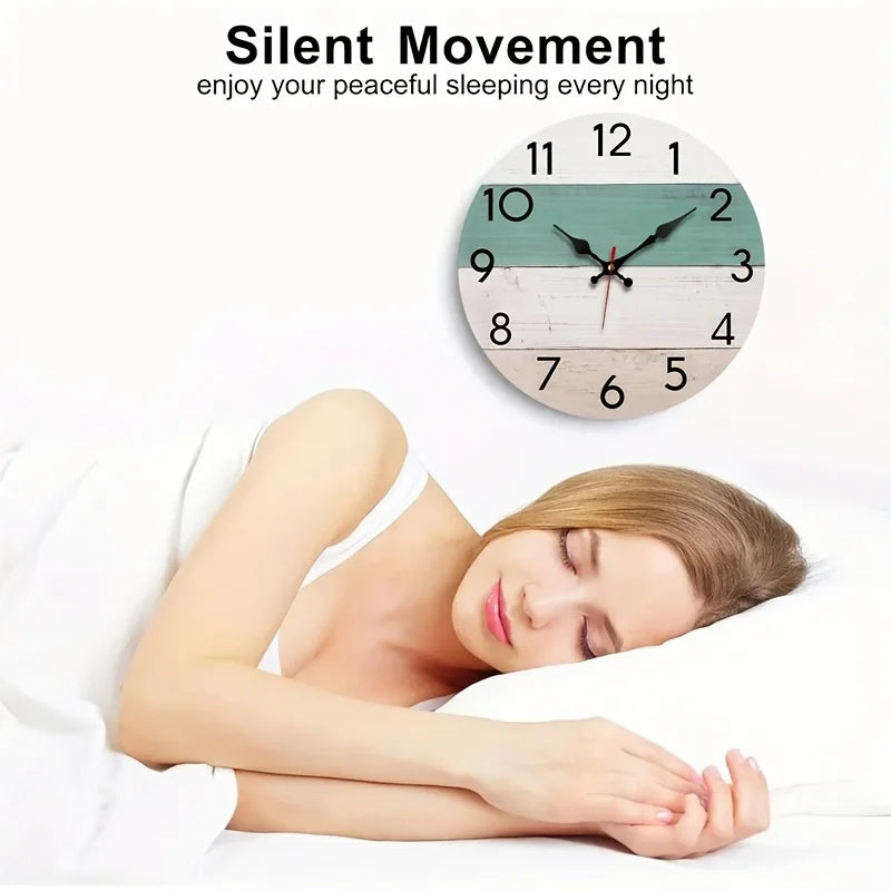 1pc Vintage Wood Silent Non-Ticking Wall Clock with Wood Grain Face & Round Frame - Battery- (No Batteries Included) Suitable fo
