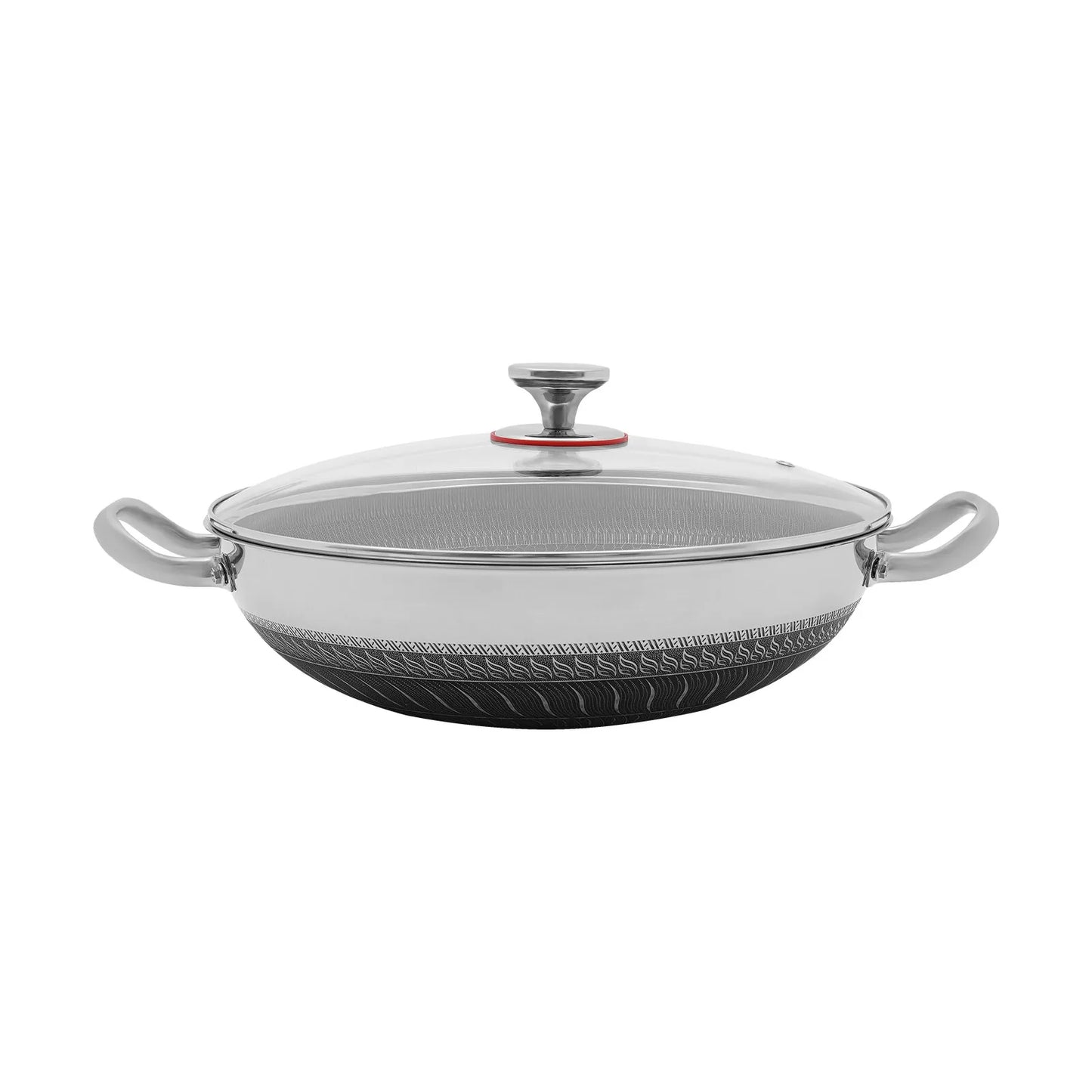 410 Stainless Steel Skillet with Lid, Stainless Steel Frying Pan,14 Inch Non Stick Paella Pan with Practical Handles Vapor Hole for Frying, Sauteing, Deep-frying