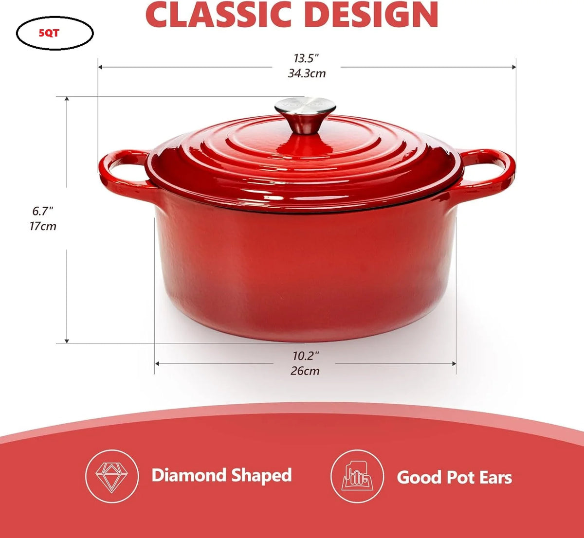 7QT Cast Iron Dutch Oven With Lid, Enameled Cast Iron Dutch Oven With Lid And Dual Handles, Heat Resistant To 500°F (Approx.