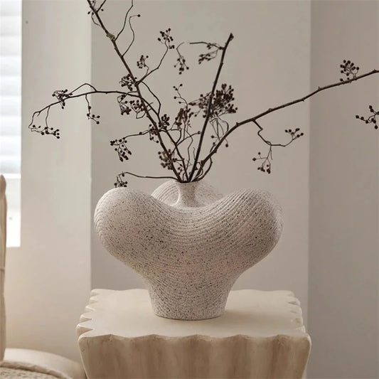 Chinese Ceramic Flower Vase Rustic Thick Clay Jar Vintage Aesthetic For Living Room Entryway Table Decor For Couples Home Gift