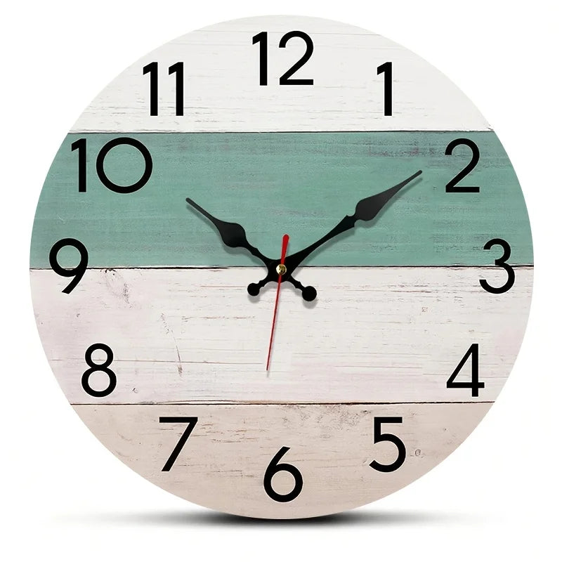 1pc Vintage Wood Silent Non-Ticking Wall Clock with Wood Grain Face & Round Frame - Battery- (No Batteries Included) Suitable fo