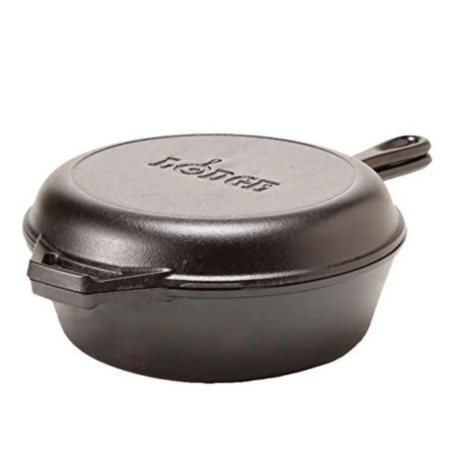 Cast Iron Combo Cooker - PFAS-Free 2-in-1 3.2 Quart Deep Pot and 10.25 Inch Skillet Set - Dutch Oven with Skillet Lid for Sourd