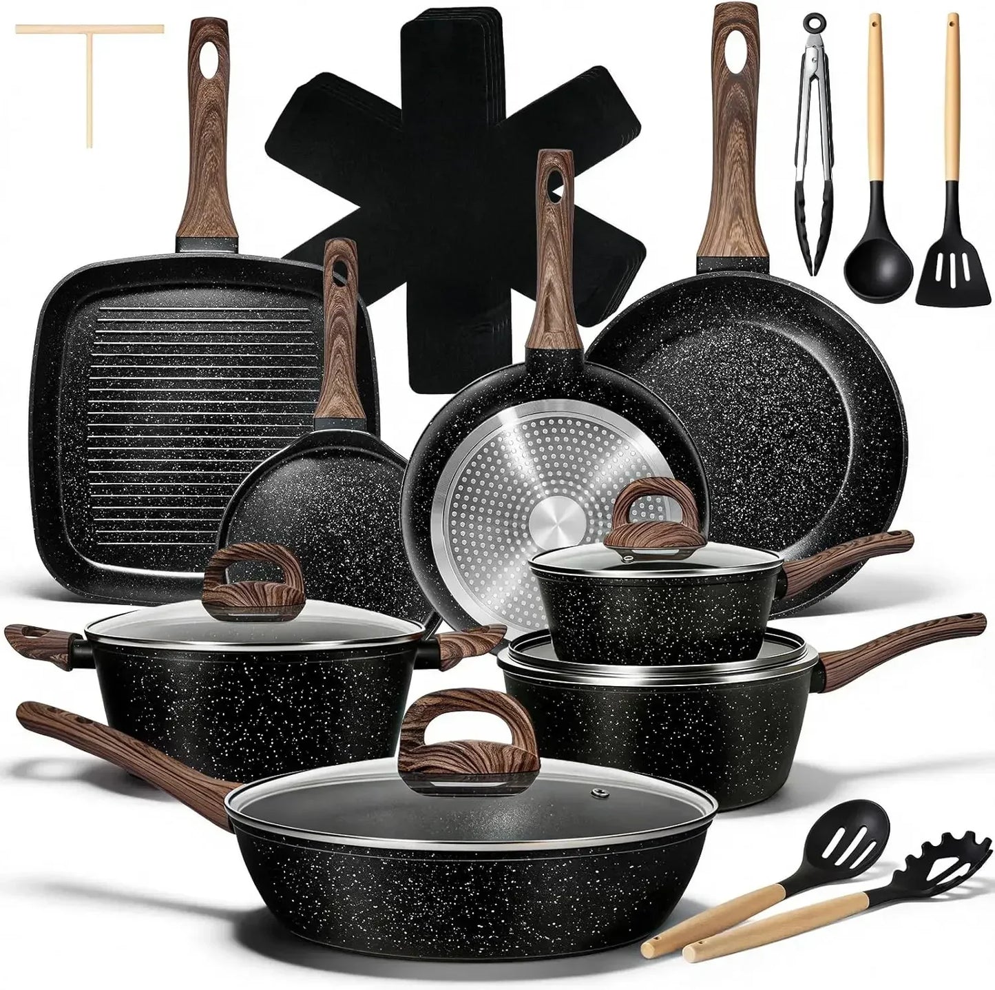 25 Pcs Pots and Pans Set, Nonstick Ceramic Cookware Sets, Healthy Non-Toxic, Large Capacity, Induction Compatible, Cooking Set w