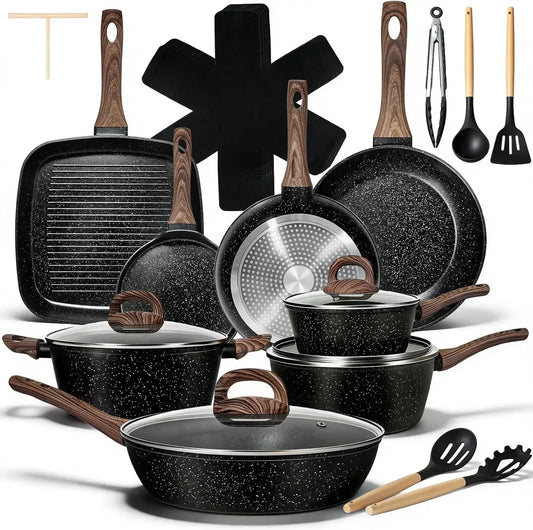25 Pcs Pots and Pans Set, Nonstick Ceramic Cookware Sets, Healthy Non-Toxic, Large Capacity, Induction Compatible, Cooking Set w
