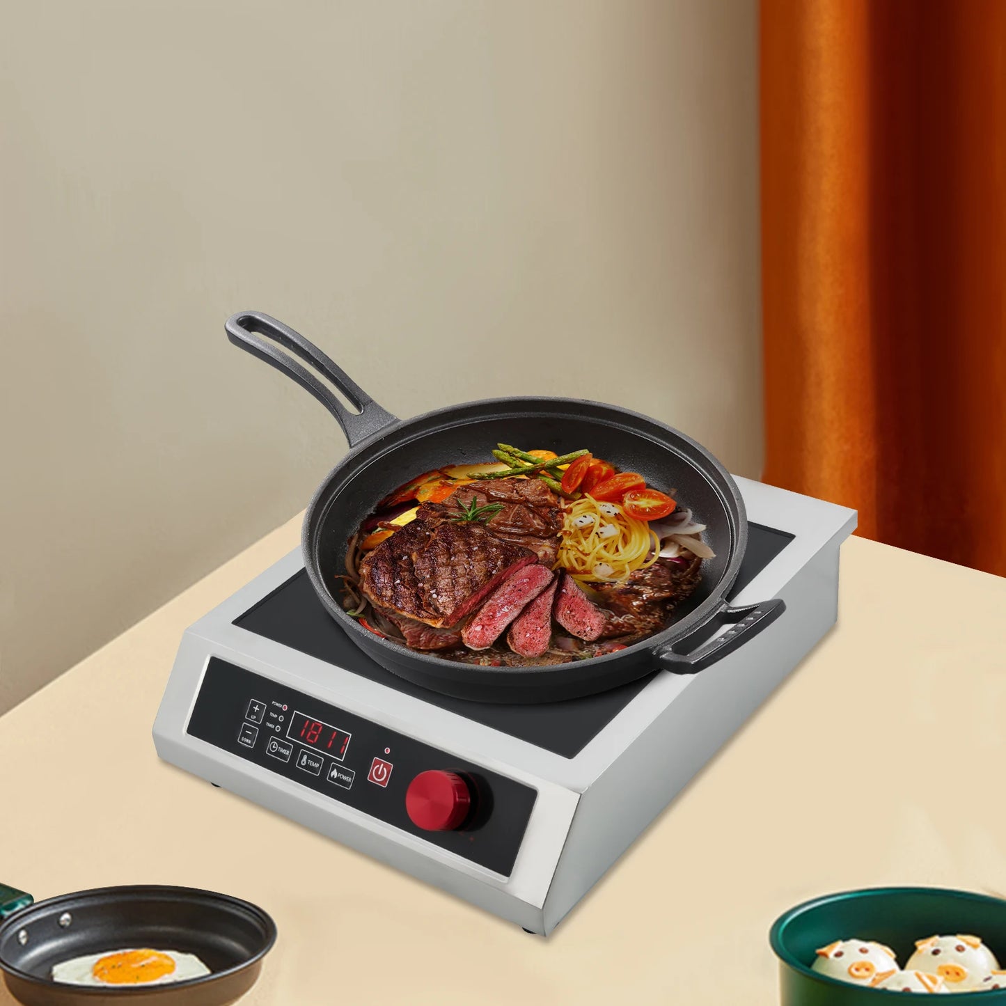 Y14 3500W Stainless Steel Induction Cooktop,110V Black Electric Induction Burner Tabletop 43*35*9cm for Commercial Places
