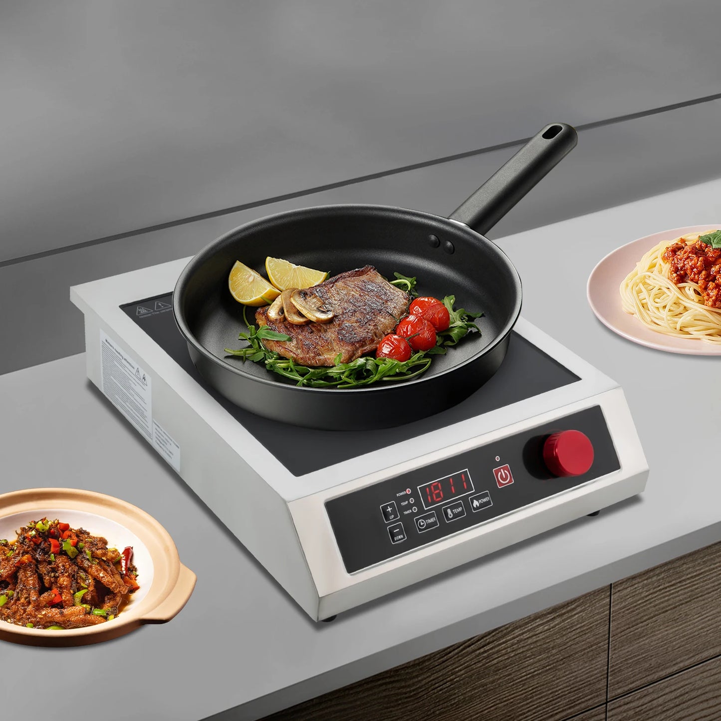 Y14 3500W Stainless Steel Induction Cooktop,110V Black Electric Induction Burner Tabletop 43*35*9cm for Commercial Places