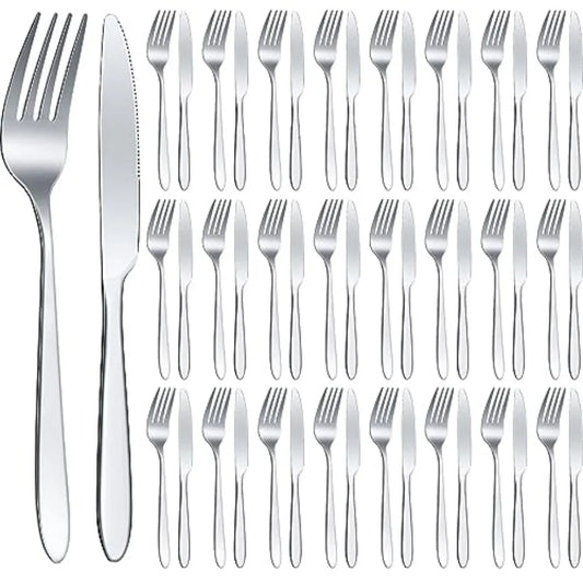 50 Pieces Stainl Steel Forks ware Set Dinner Forks and Knives Flatware Tableware Cutlery Set for Kitchen Restaurant Inch, ch