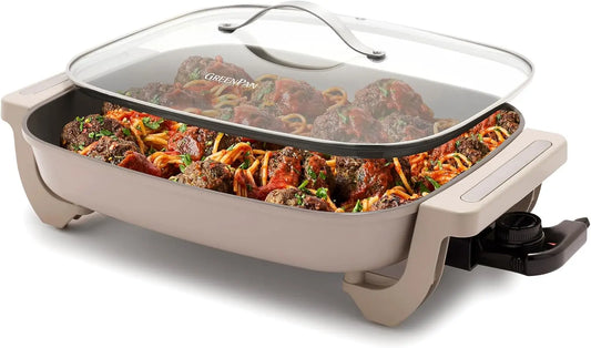 Advanced 12” X 15” Electric Skillet with Lid, 7QT Capacity for Family Meals, Healthy Ceramic Nonstick