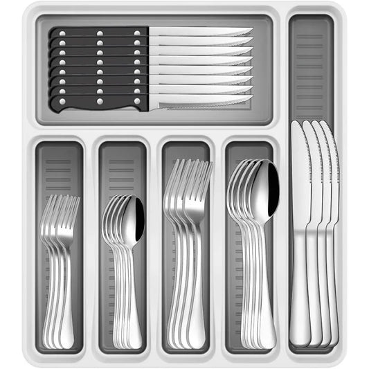 JUNLIN Stainless Steel Silverware Set with Cutlery Organizer for 8