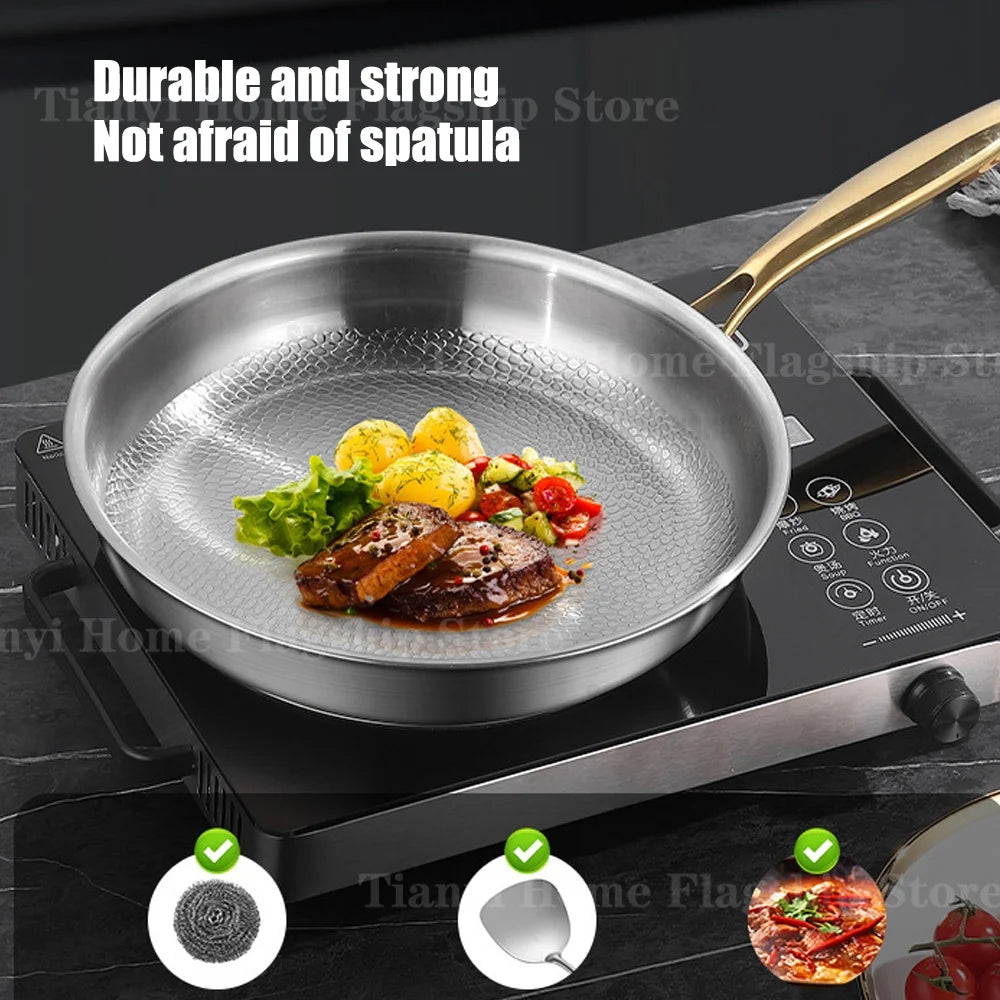 Titanium Stainless Steel Frying Pan Wok Non-stick 22/24/26/28/30cm Home Egg Steak Skillet Induction Gas Stove Kitchen Cookware