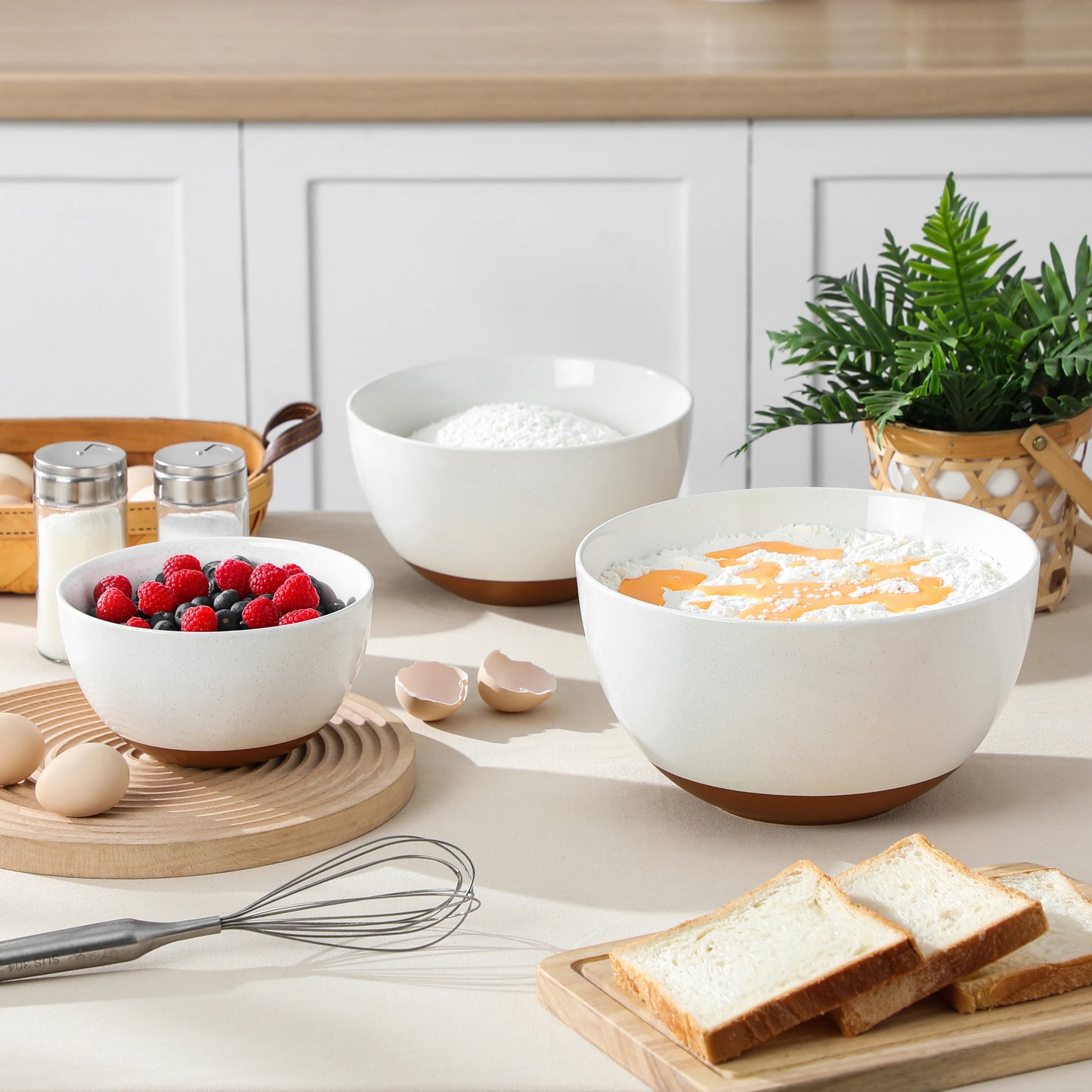 MALACASA 3/6 Piece Ceramic Large Mixing Bowls Stoneware Large Serving Bowls for Cooking Baking/Salad/Soup/Pasta/Nesting Bowls