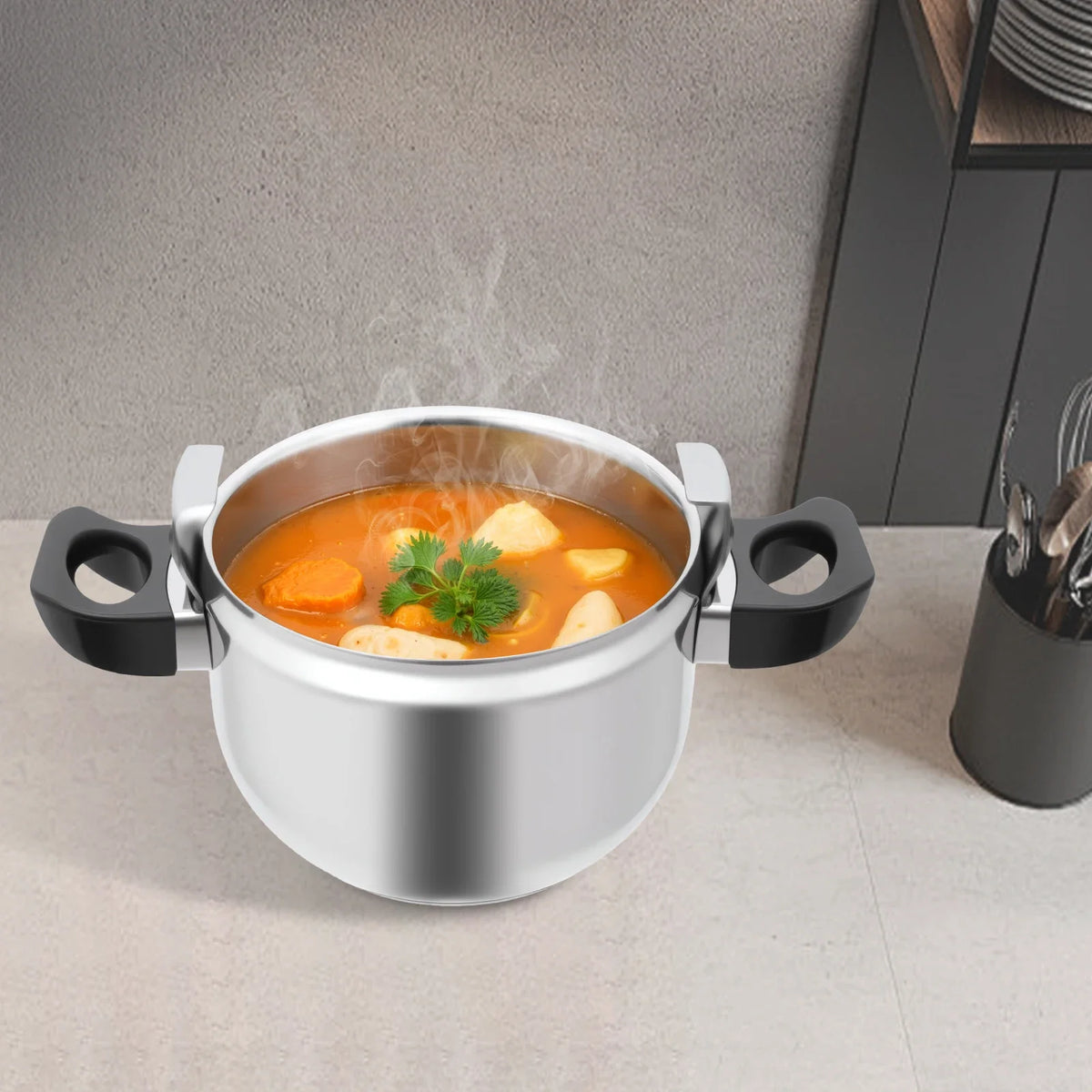 NEWEST Silver 201 Stainless Steel Round Pressure Cooker,7L Tabletop Pressure Cooker for Hotels,Restaurants