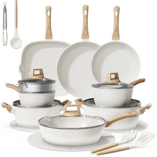 24-Piece Pots and Pans Set Non Stick, Titanium-Reinforced Ceramic Cookware Set, Long-Lasting Nonstick