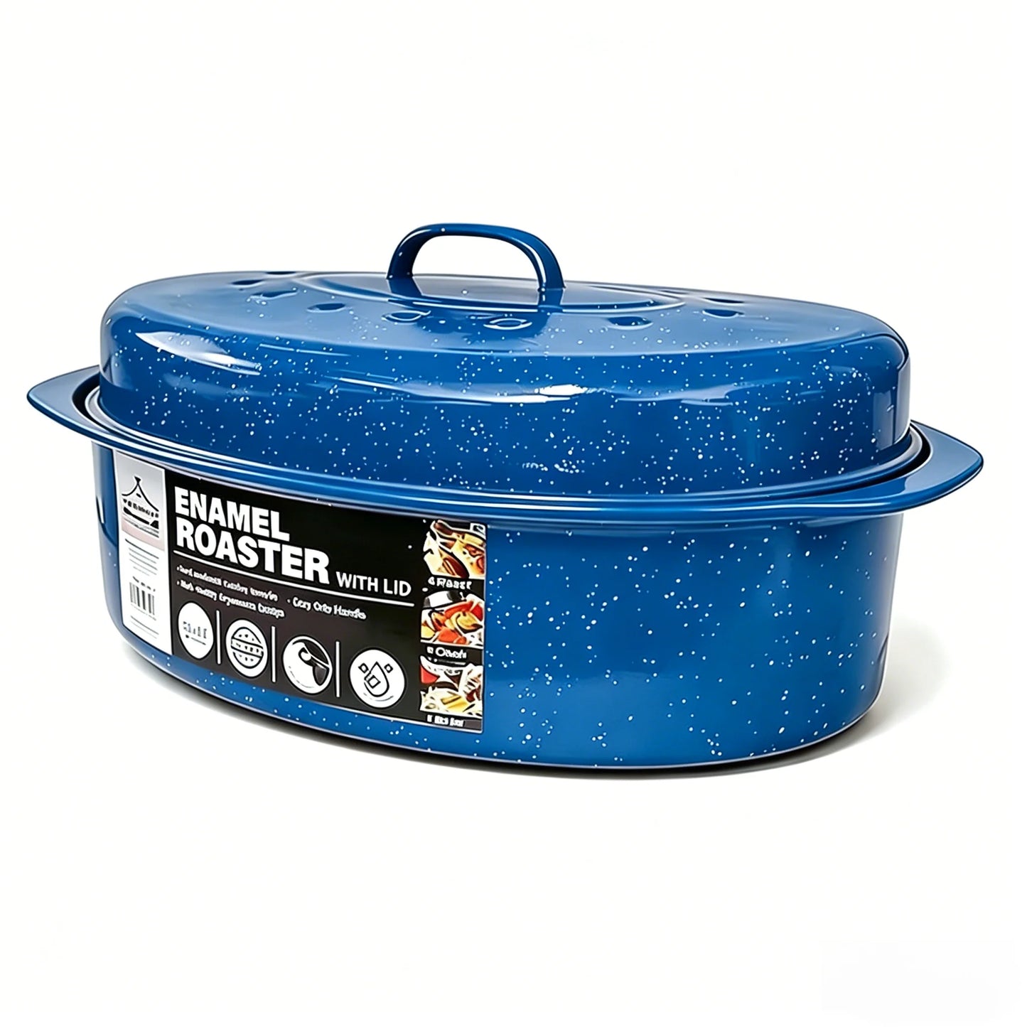13-Inch Oval Roaster with Lid, Enameled Steel, 7 LB Poultry Capacity, 932°F Heat Resistant, Dishwasher Safe