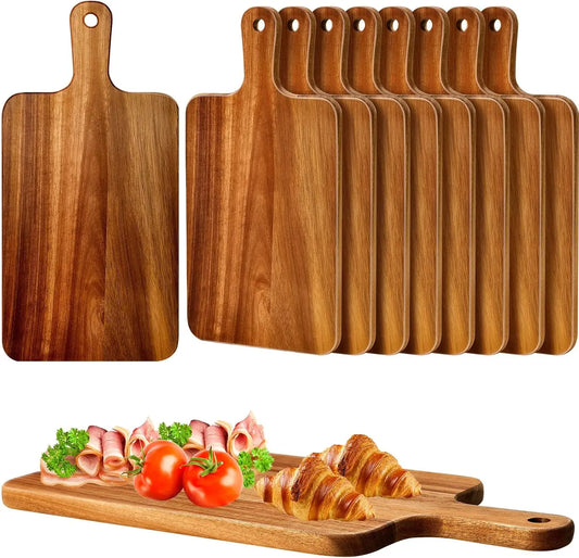 10 Pcs Acacia Wood Cutting Board with Handle 15.7x7.8 Inch Serving Chopping Boards for Pizza Bread Cheese Charcuterie Fruit Vegetables Kitchen