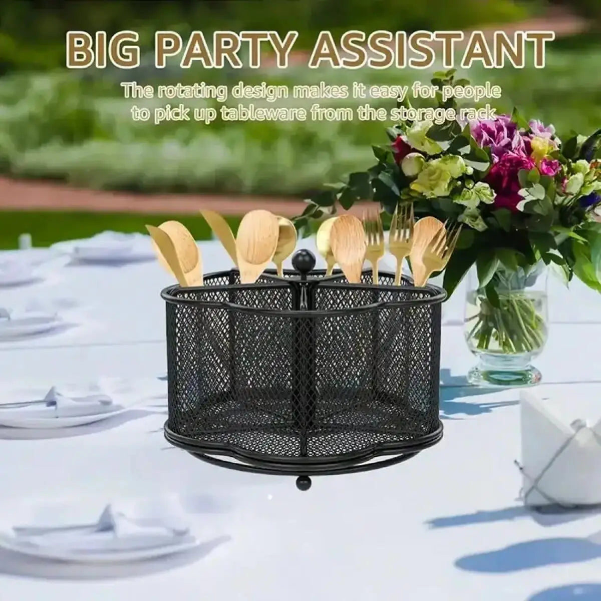 Rotating Stainless Steel Cutlery Holder With Five Compartments