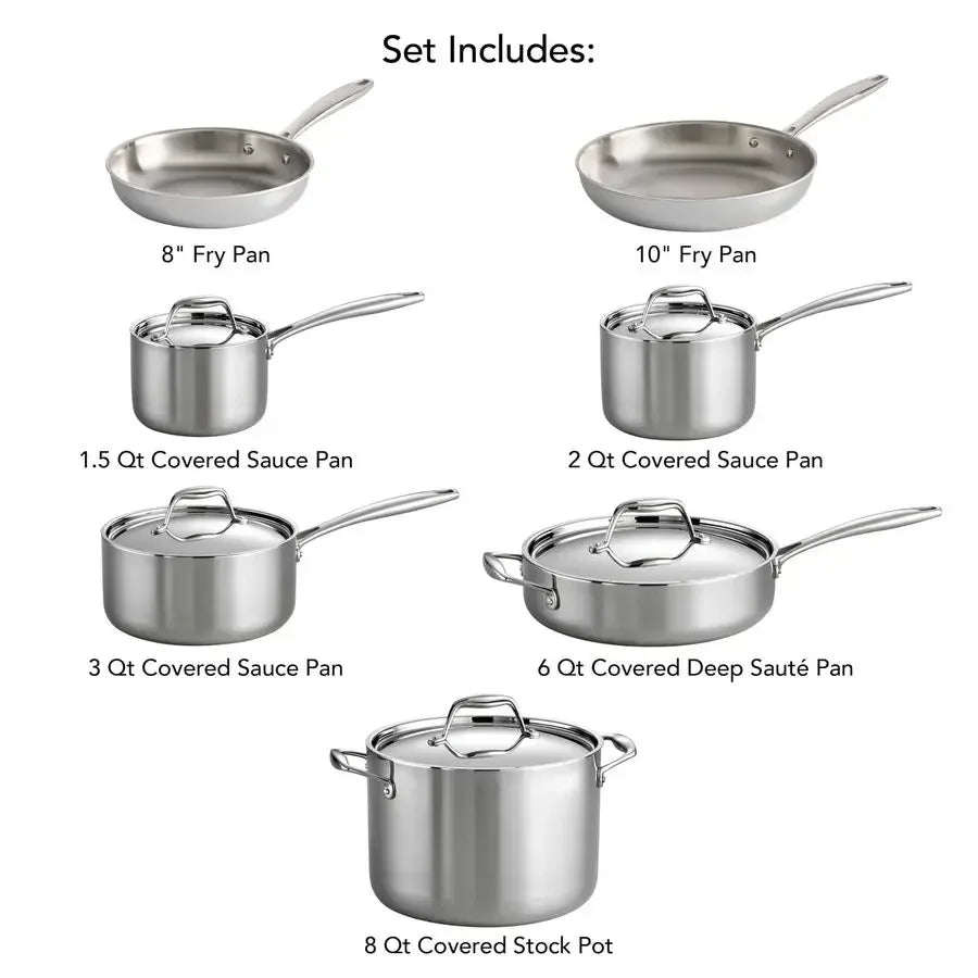 Signature TriPly Clad Stainless Steel 12Piece Cookware Set with Lids, Pots and Pans Kitchen Set, InductionReady, DishwasherSafe