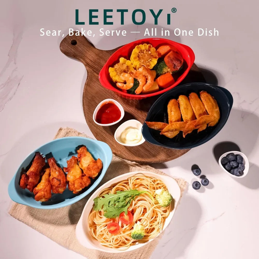 Oval Ceramic Baking Dish Set of 2, 8.7x5.3x1.8 Inch, for 1-2 Servings, Oven & Microwave Safe