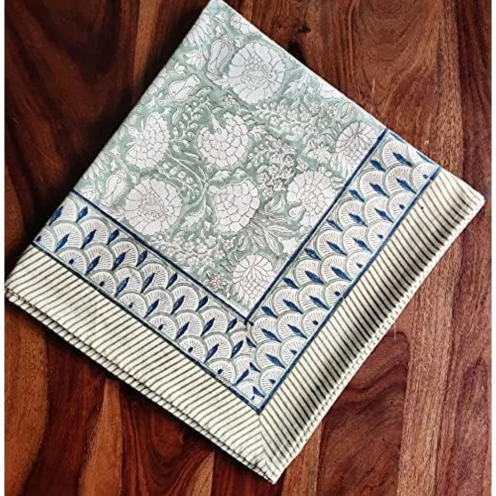 Linen Boho Fall Tablecloth With Handblock Floral Pattern For Kitchen