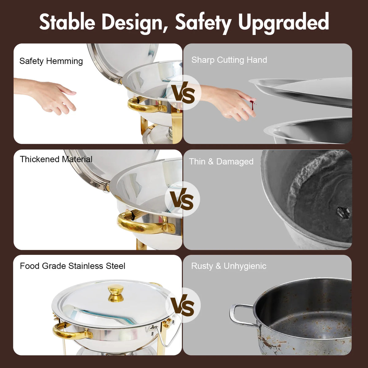 Chafing Dish Buffet Set Stainless Steel Round Half-Gold Plated Buffet Warmer Set 316 for Home Parties Christmas Buffet Birthday