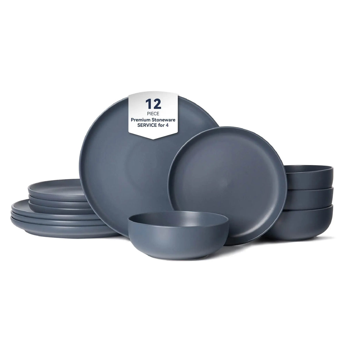 12-Piece Stoneware Dinner Plates Bowls Sets | Microwave & Dishwasher Safe | Non-Toxic Dinner Plates Bowls Set | Stackable Matte