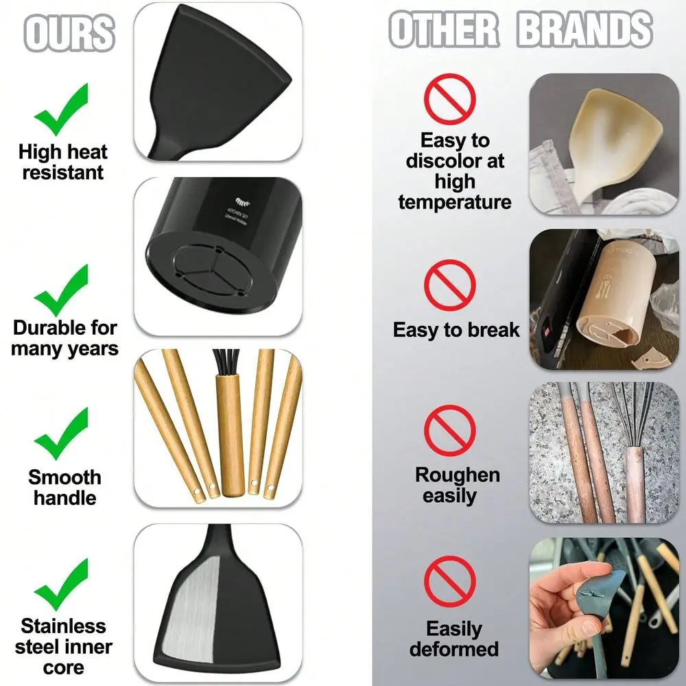 Kitchen Utensils Set 34PCS Silicone Cooking Utensils With Holder, Heat Resistant Kitchen Utensil Spatula Set For Nonstick Cookw