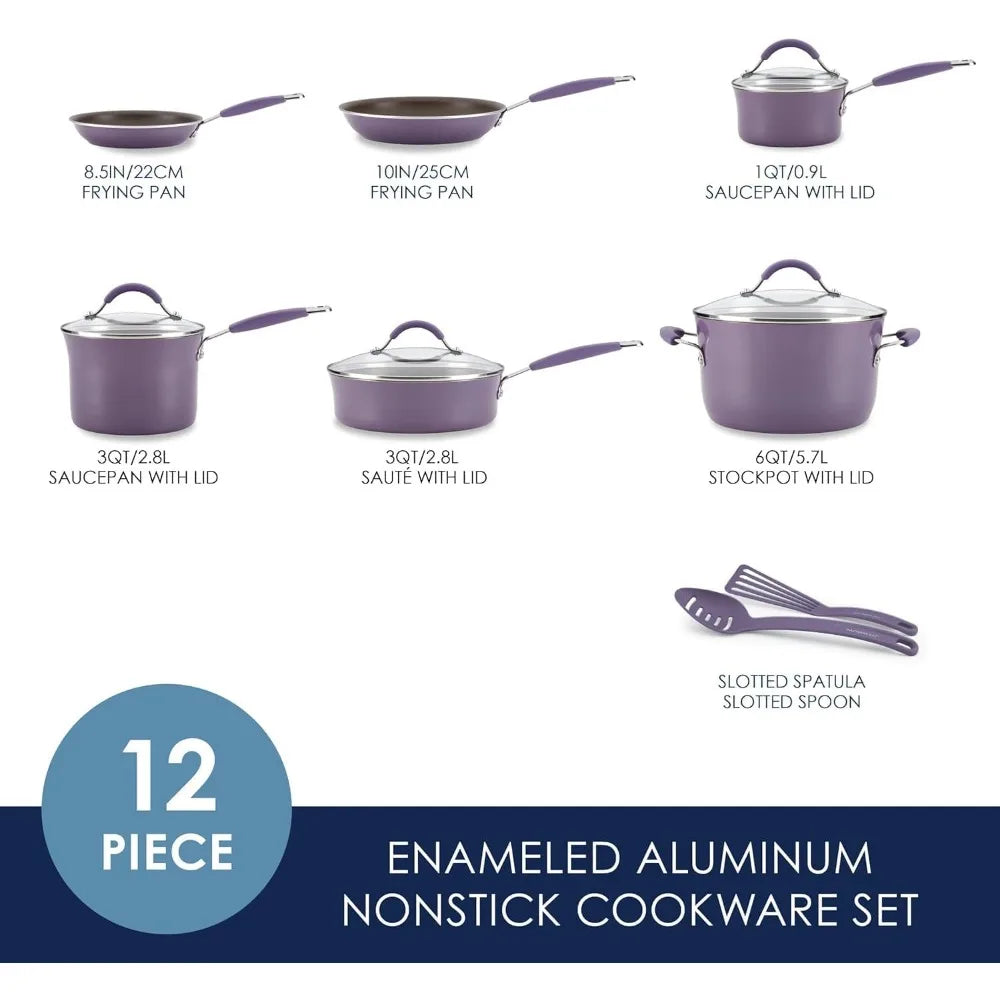 Lavender Purple Nonstick Cookware Set, 12-Piece Pots and Pans