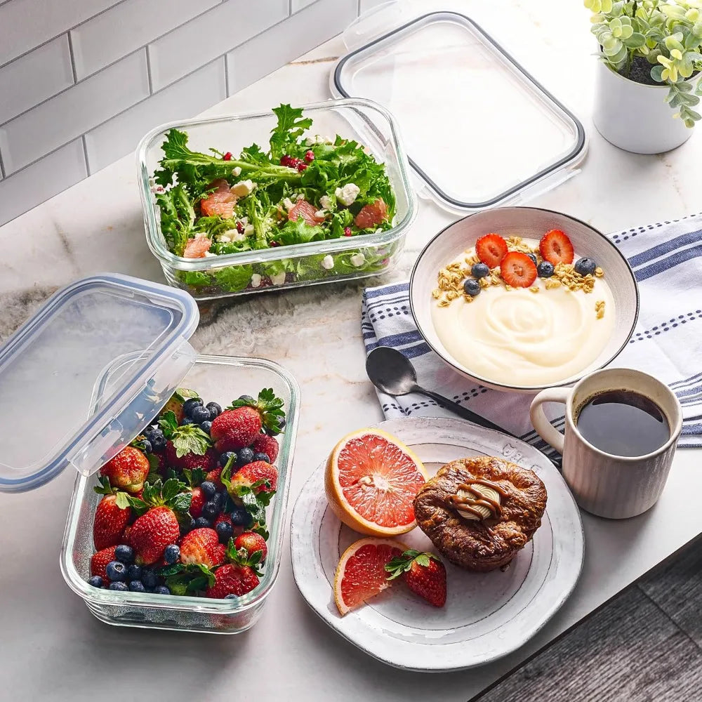 4pc Set - 8 Cup/64oz Glass Food Storage Containers with Airtight Lids - Freezer, Microwave & Oven Safe - Stackable Meal Prep Bowls - Clear Baking Pantry Organizer (2Pack)