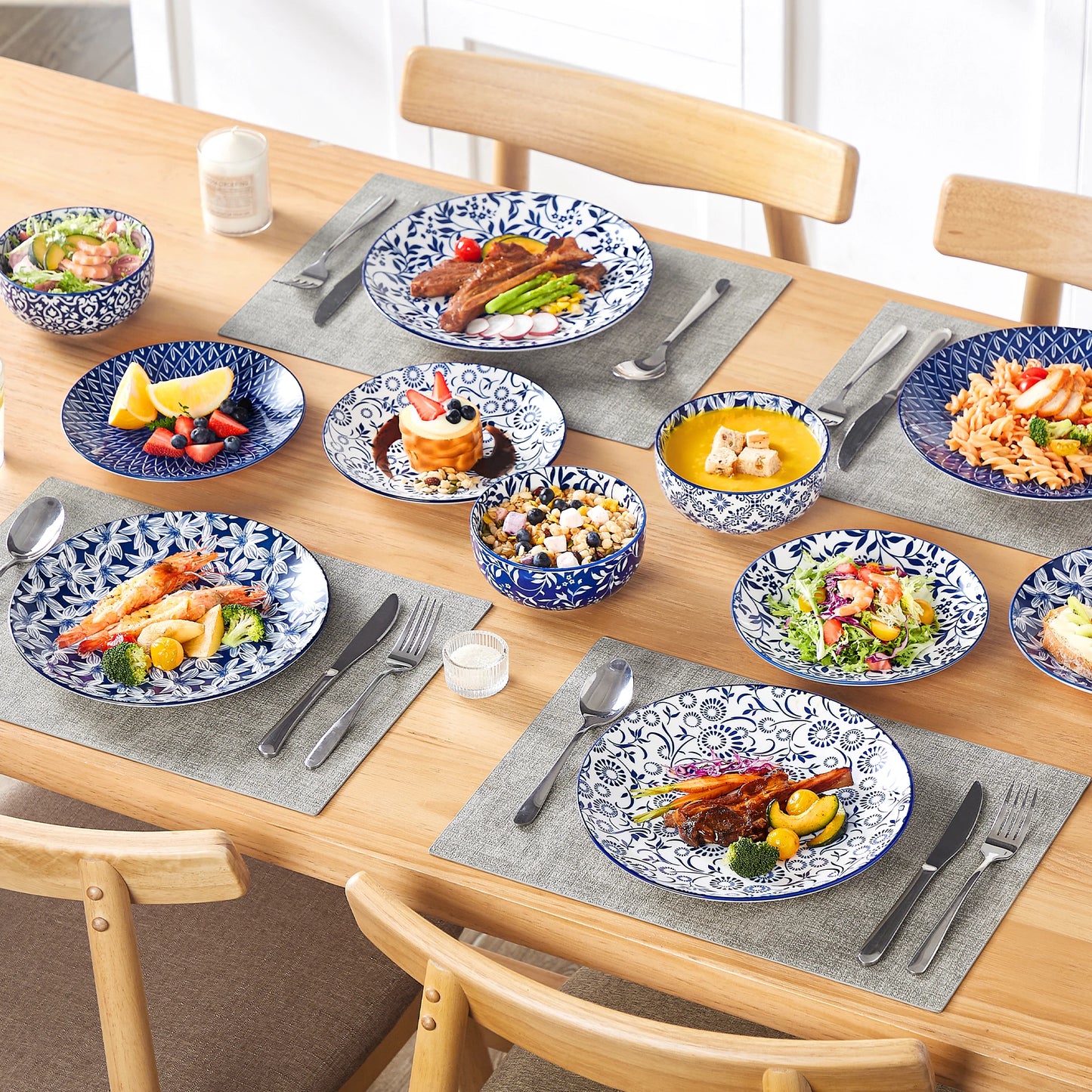 MALACASA Porcelain Dinner Plate Set Tableware Dessert Plate Bowl