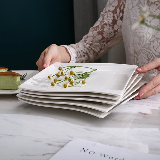 MALACASA, Series Flora, 6/12 Piece 10.25" Ivory White Porcelain China Ceramic Cream White Dinner Plates
