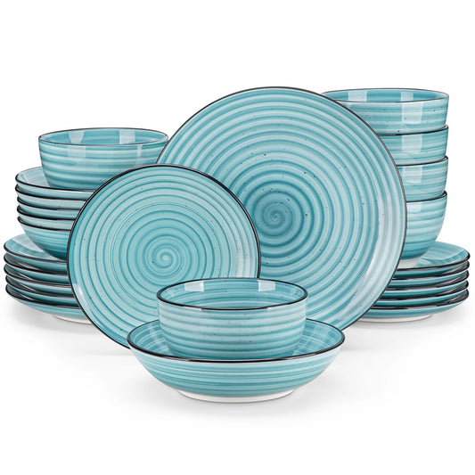 Malacasa Handpainted Spiral Pattern Ceramic Dinnerware Sets