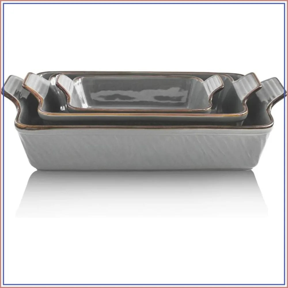 3-Piece Ceramic Baking Dish Set, Rectangular Casserole Dishes, 9x13 Lasagna Pans, Oven Safe to 500°F, Easy Clean, Texture Design