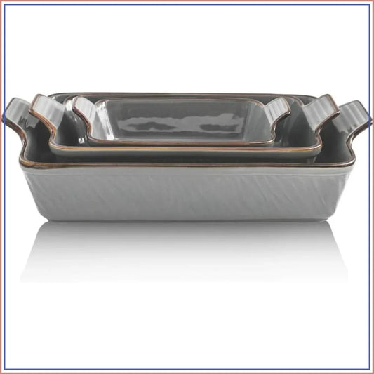 3-Piece Ceramic Baking Dish Set, Rectangular Casserole Dishes, 9x13 Lasagna Pans, Oven Safe to 500°F, Easy Clean, Texture Design