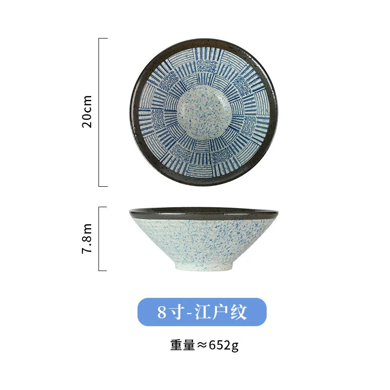 Japanese Ramen Bowl Sea Ripple Ceramic Beef Noodle Soup Bowl