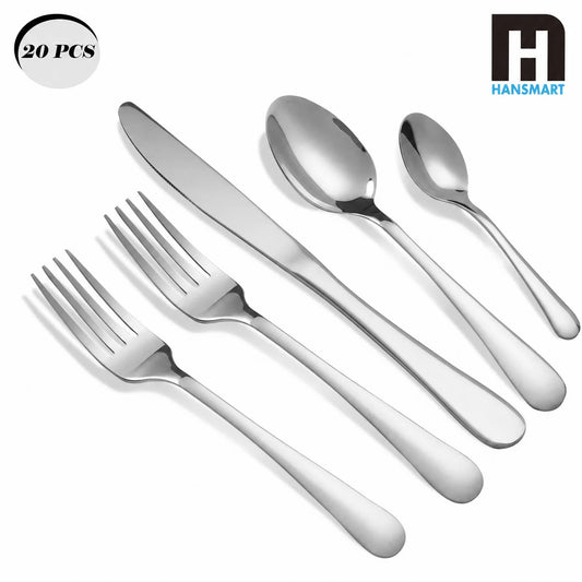 KOOMADE 20Pcs Stainless Steel Flatware Set Service for 4 Mirror Polished Silverware Cutlery Set Include Salad Fork Dinner Fork Knife Spoon Teaspoon Dishwasher Safe Household Tableware For Restaurant Wedding Gift