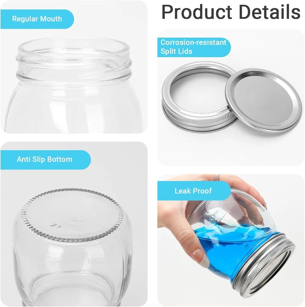 10 oz Glass Mason Jars, 24 Pack Regular Mouth Canning Jars with Silver Lids & Bands, Airtight for Food Storage, Pickling, Honey, Jelly, DIY