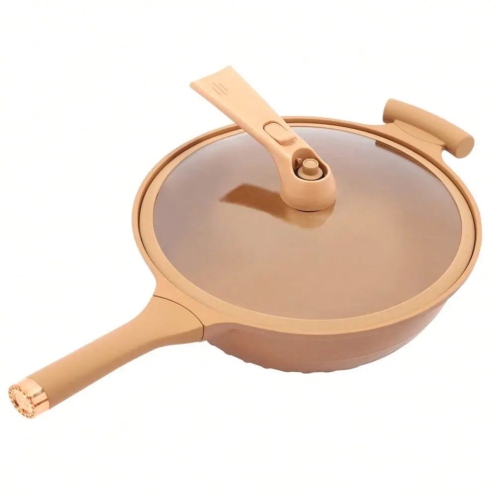 Multifunctional Non-Stick Clay Wok With Steamer Basket Frying Pan, 12.6in Pottery Clay Non-Stick Micro Pressure Pot 2-In-1 Micr