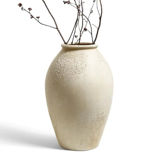 Ceramic Flower Vase 13.2 Inch Large Rustic Farmhouse Vase for Home Decor Matte Sandy Beige White Watertight Sturdy Floor Vase f
