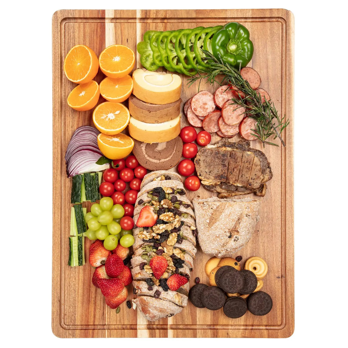 Acacia Wood Butcher Block Cutting Board Handle Juice Groove