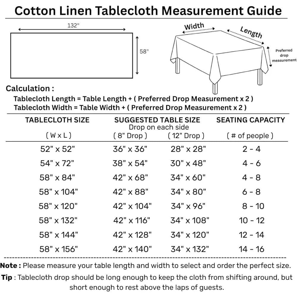 Linen Tablecloth Hemstitch Design Rectangular Machine Washable