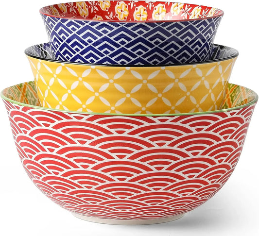 Ceramic Mixing Bowls Nesting Set For Baking And Salad Prep