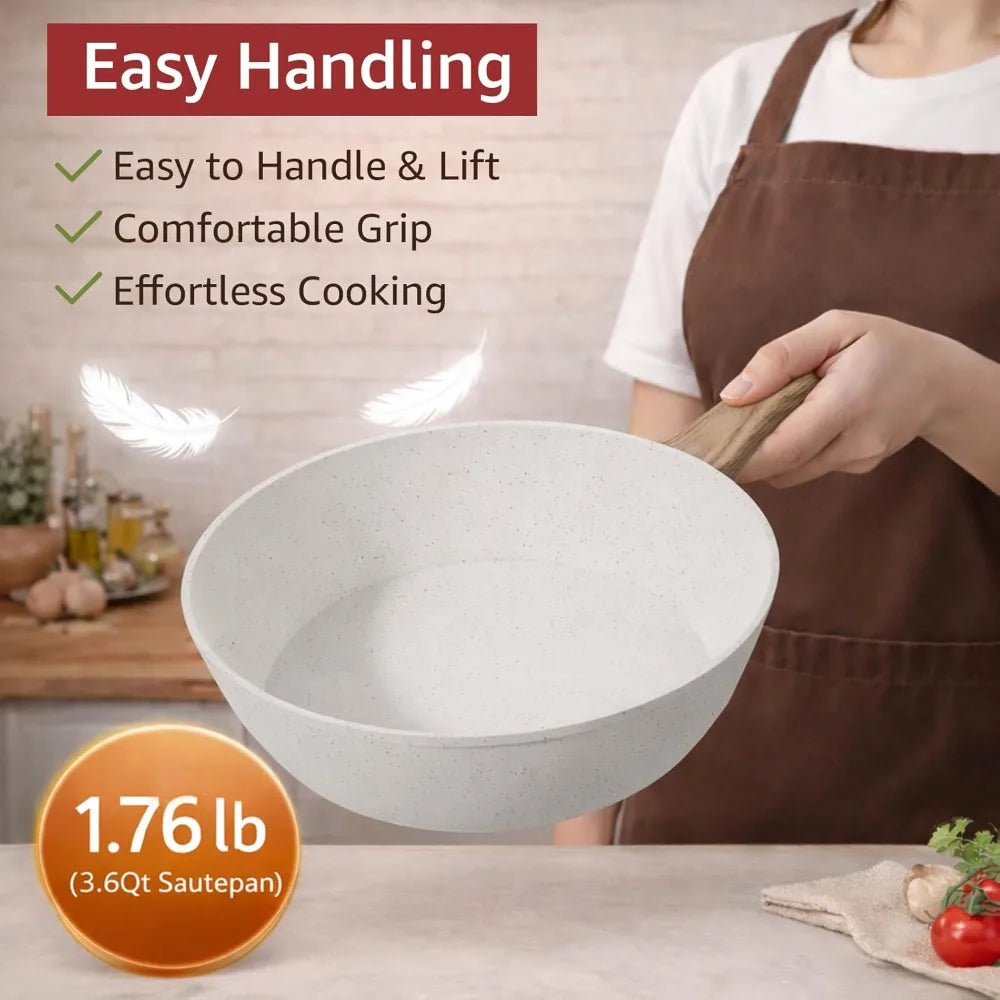 24-Piece Pots and Pans Set Non Stick, Titanium-Reinforced Ceramic Cookware Set, Long-Lasting Nonstick