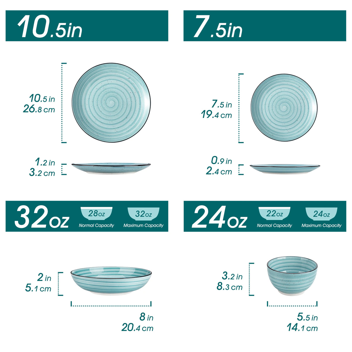Malacasa Handpainted Spiral Pattern Ceramic Dinnerware Sets